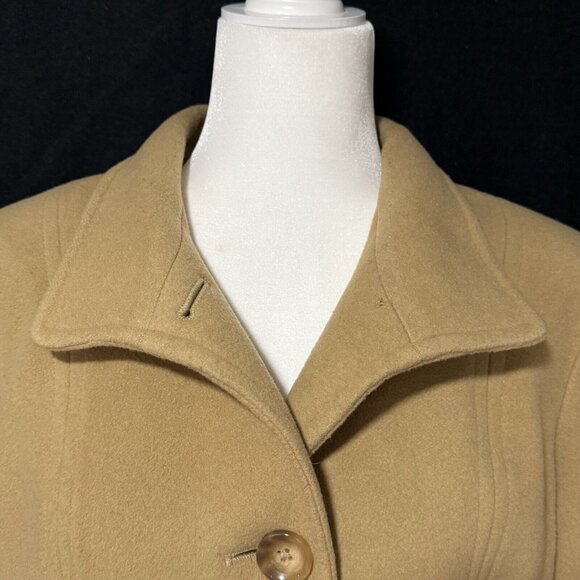 Anne Klein Womens Wool Blend Camel Coat With Button Closure Size L - Picture 3 of 16